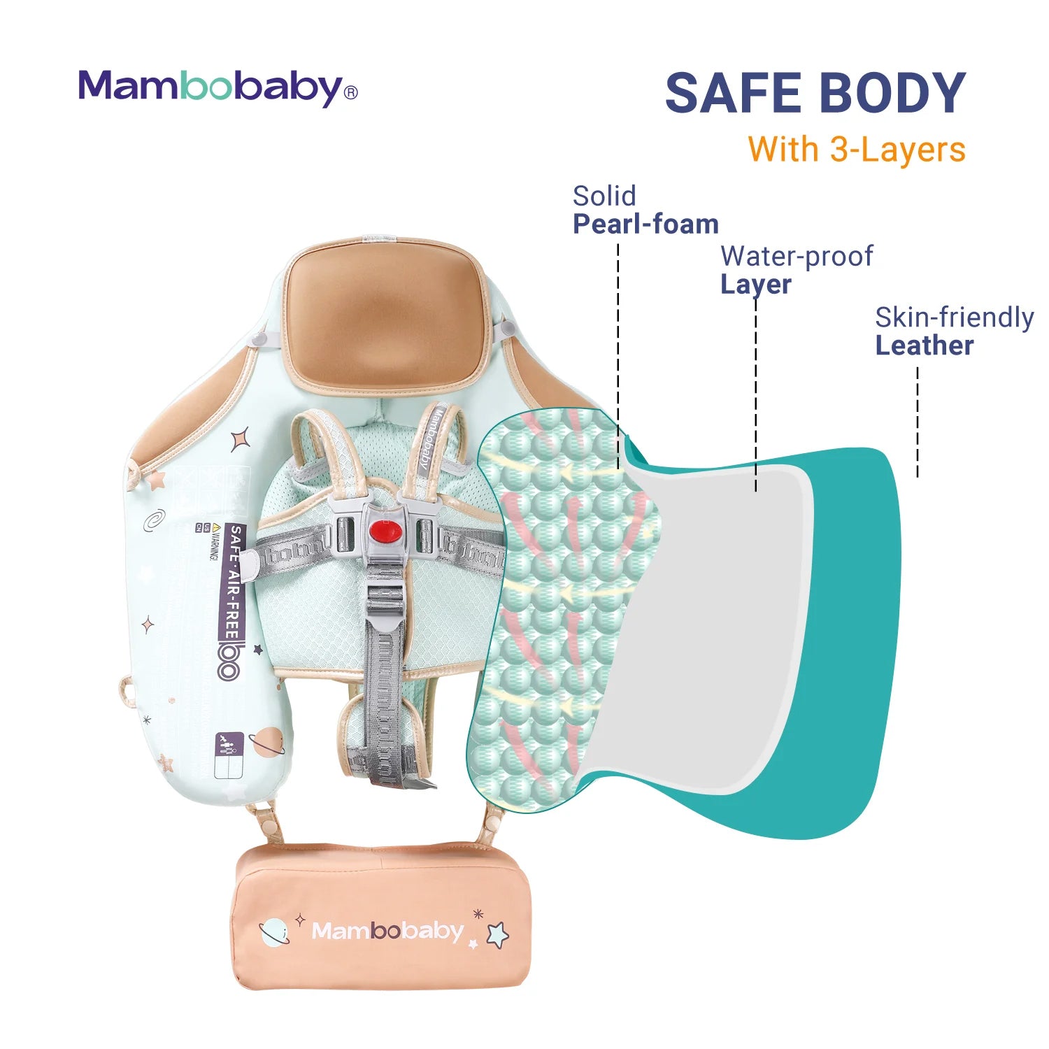 Mambobaby Air-Free Foldable Chest Float with Flat Canopy