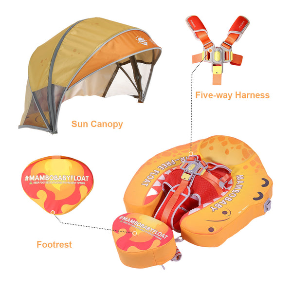 Mambobaby Air-Free T-Rex Cuddle Chest Baby Float with 3D Canopy